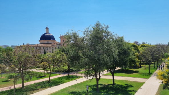 View from Valencia, Spain, of Museo de Bellas Artes with Jard&iacute;n del Turia in the foreground