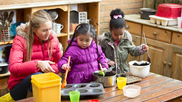 Messy play in the nursery's mud kitchen