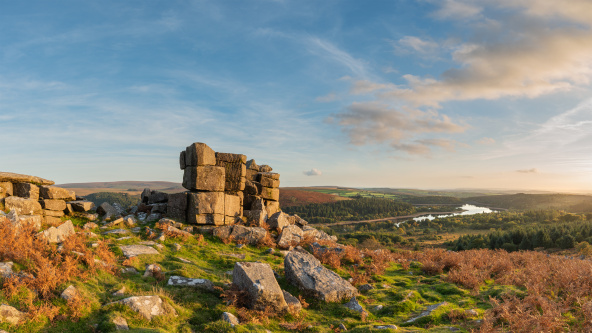The view from Leather Tor towards Burrator Reservoir in Dartmoor National Park