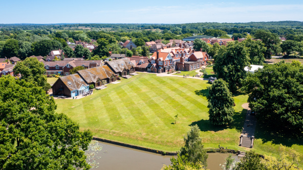An aerial view of Bede's School buildings and grounds