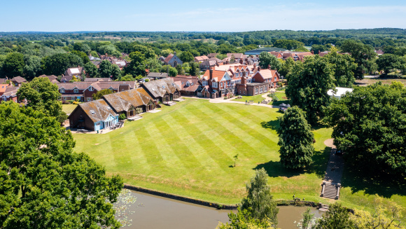 An aerial view of Bede's School buildings and grounds