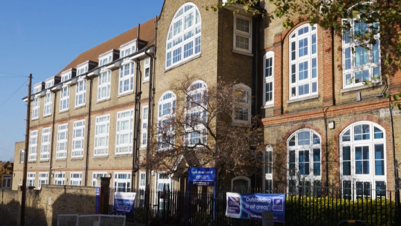 View from the street of Belleville Primary School, Clapham