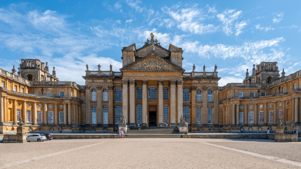 The front portico of Blenheim Palace, Oxfordshire