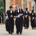 Pupils of Christ's Hospital School walking through the school in their famous uniform