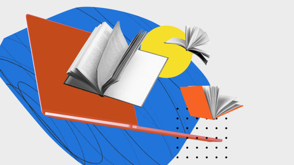 Exams, with flying books and a laptop