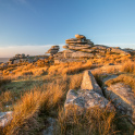 Sunrise with The Cheesering stones on Bodmin Moor, Cornwall