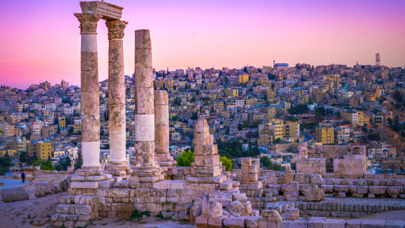 Amman Jordan sunset over Roman Ruins