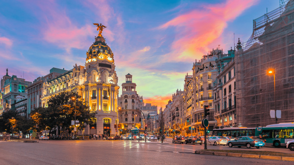 Madrid, Spain at twilight