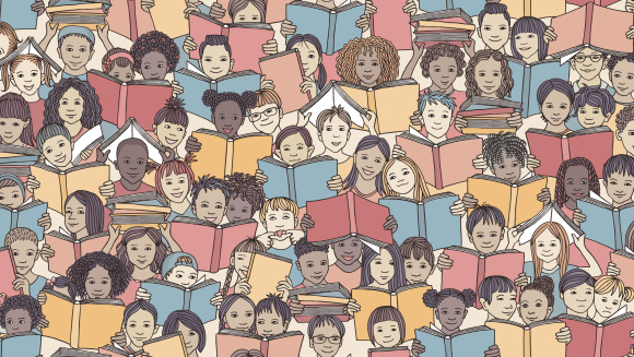 A collection of children mainly reading books