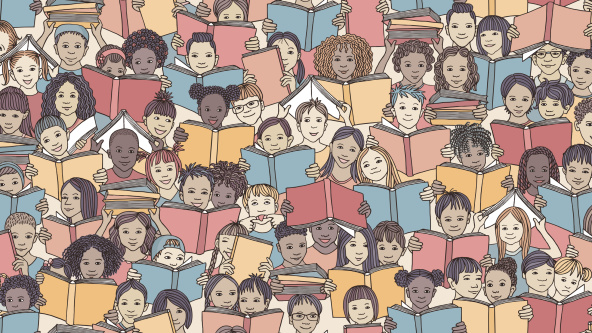 A collection of children mainly reading books