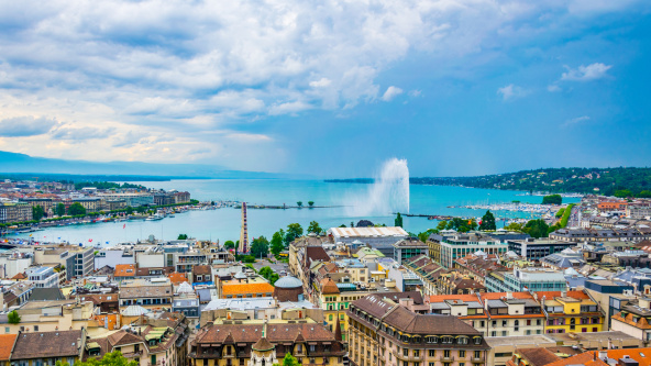 Aerial view of Geneva from Cathedral Saint Pierre, Switzerland