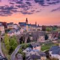 Luxembourg City sunset top view over the old town of Luxembourg ville beautiful summer time.