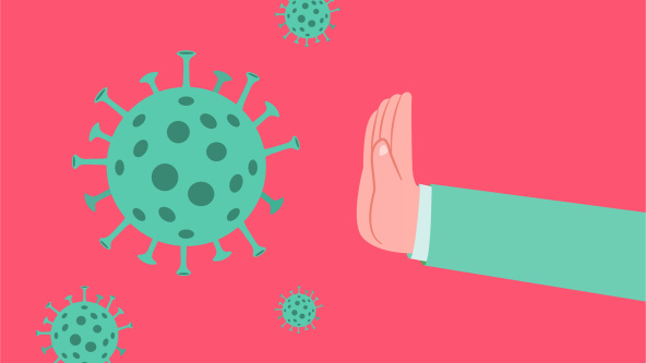 An image of a hand saying no to covid germs