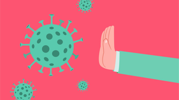 An image of a hand saying no to covid germs