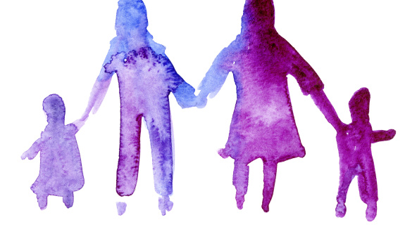 Silhouette of a family drawn in watercolor