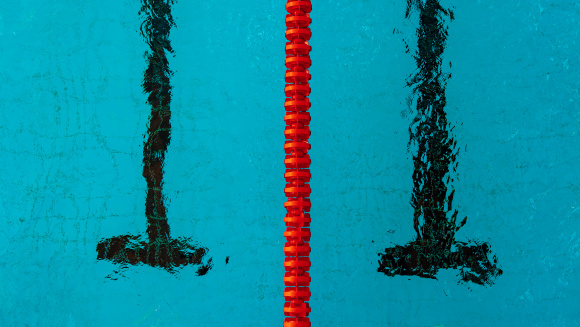 Overhead view of two lanes in a swimming pool