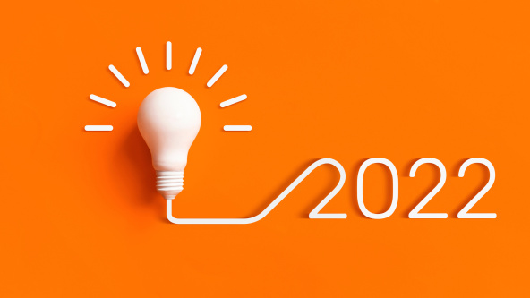 A lightbulb with the wire spelling out 2022