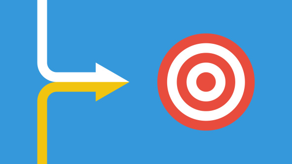 Two arrows coming together to reach a target