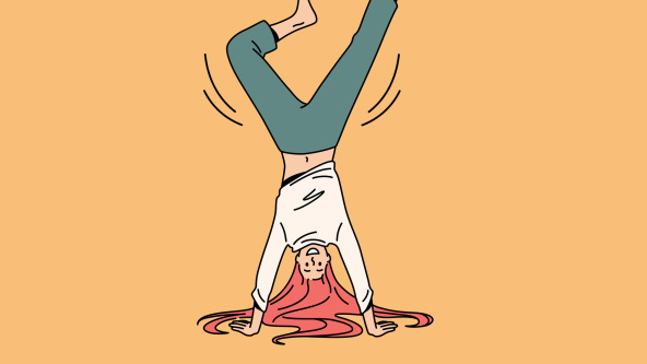 A cartoon of a woman standing on her hands