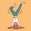 A cartoon of a woman standing on her hands