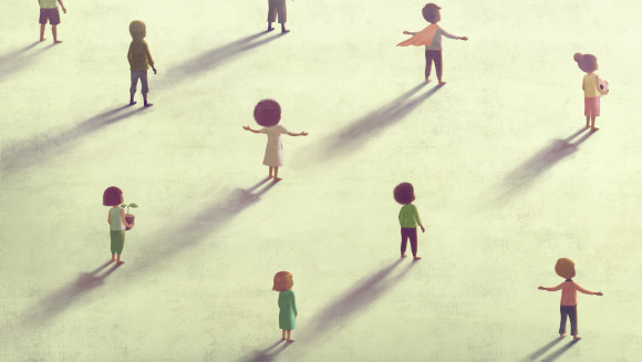 A group of children all facing the same way