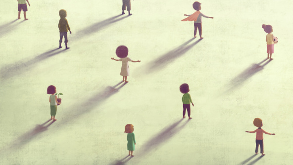 A group of children all facing the same way