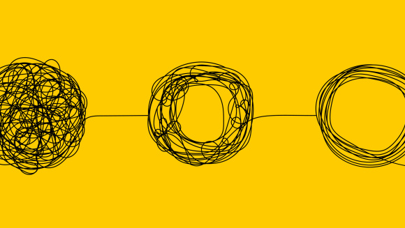 An illustration of a string slowly being untangled
