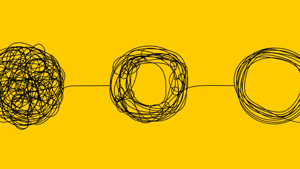 An illustration of a string slowly being untangled