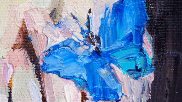 Little girl with blue butterfly on her hand oil painting