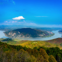 Danube river band from the predikaloszek view point in Hungary with Visegrad and Nagymaros .