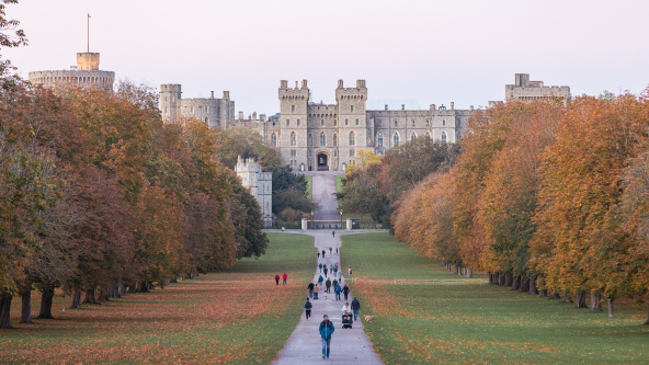 View of the George IV gate at Windsor Castle, taken from the Long Walk