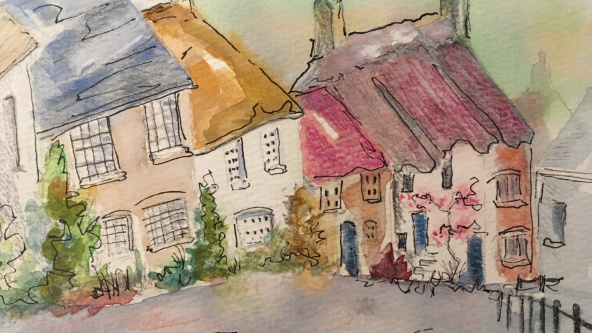 Gold Hill Shaftesbury UK illustration
