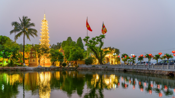 evening view of the Tran Quoc Pagoda, Hanoi, Vietnam