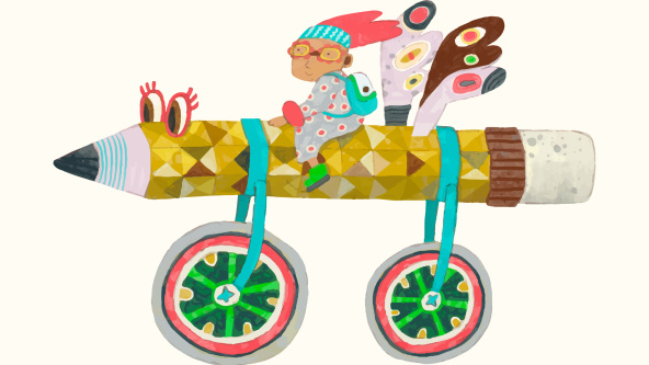 A child riding a pencil