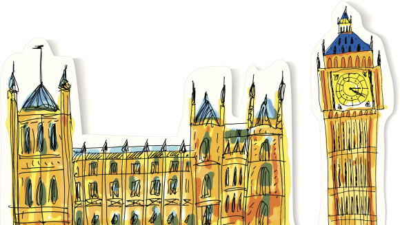 Big Ben tower and Westminster. Handmade drawing