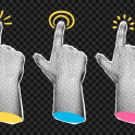 Hands on a halftone background pointing and choosing