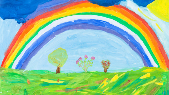 Child's painting of a rainbow