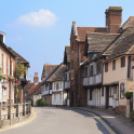 Steyning high street with the old grammar school building central