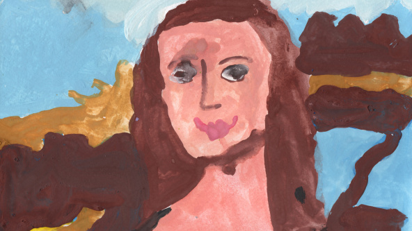 A painting of a woman by a child