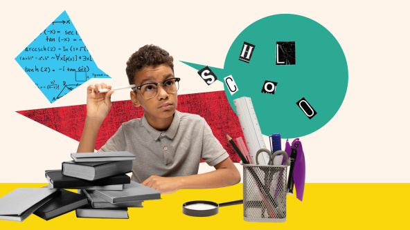 A boy studying for the 11+ exam