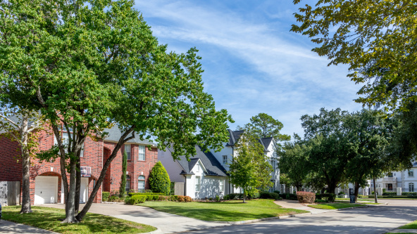 Old historic scenic brick houses in suburban area of Houston