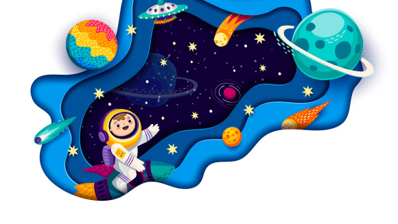 An illustration of a child in space