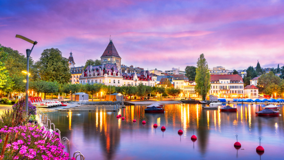 Lausanne, Switzerland from the Ouchy Promenade on Lake Leman