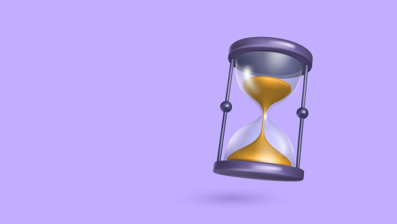 An egg timer on a purple background