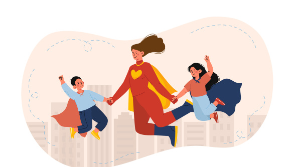 Super mother with kids