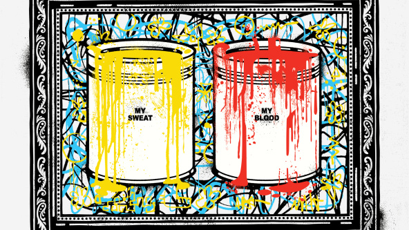 Buckets saying my sweat, my blood