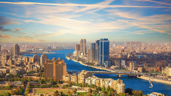Beautiful view of Cairo downtown and the Nile from above, Egypt.