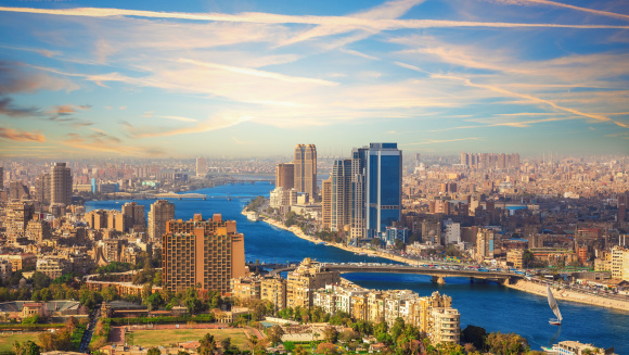 Beautiful view of Cairo downtown and the Nile from above, Egypt.
