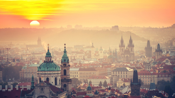 Prague at the sunrise