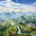 Landscape of Guilin, Li River and Karst mountains. Located near Yangshuo County, Guilin City, Guangxi Province, China.